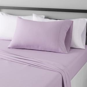 imageAmazon Basics Lightweight Super Soft WrinkleFree Easy Care Microfiber 4Piece Bed Sheet Set with 14Inch Deep Pockets Full Bright White SolidFrosted Lavender