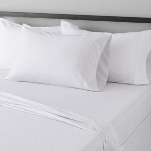 imageAmazon Basics Lightweight Super Soft WrinkleFree Easy Care Microfiber 4Piece Bed Sheet Set with 14Inch Deep Pockets Full Bright White SolidGray Crosshatch