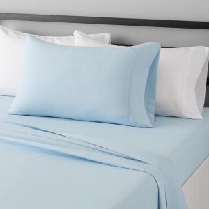 imageAmazon Basics Lightweight Super Soft WrinkleFree Easy Care Microfiber 4Piece Bed Sheet Set with 14Inch Deep Pockets Full Bright White SolidLight Blue