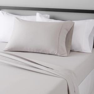 imageAmazon Basics Lightweight Super Soft WrinkleFree Easy Care Microfiber 4Piece Bed Sheet Set with 14Inch Deep Pockets Full Bright White SolidLight Gray