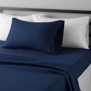 imageAmazon Basics Lightweight Super Soft WrinkleFree Easy Care Microfiber 4Piece Bed Sheet Set with 14Inch Deep Pockets Full Bright White SolidNavy Blue