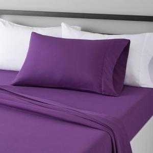 imageAmazon Basics Lightweight Super Soft WrinkleFree Easy Care Microfiber 4Piece Bed Sheet Set with 14Inch Deep Pockets Full Bright White SolidPlum