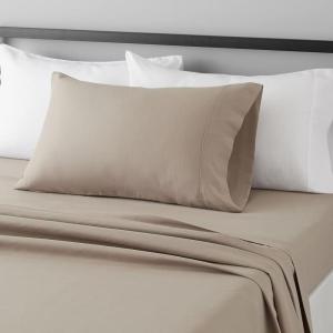 imageAmazon Basics Lightweight Super Soft WrinkleFree Easy Care Microfiber 4Piece Bed Sheet Set with 14Inch Deep Pockets Full Bright White SolidTaupe