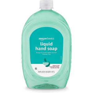 imageAmazon Basics Liquid Hand Soap Refill Mango and Coconut Water Scent TriclosanFree 50 Fl Oz Pack of 1 Previously Solimo
