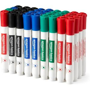 imageAmazon Basics LowOdor Dry Erase Whiteboard Markers Fine Tip Blue 36 Count4 Assorted Colors
