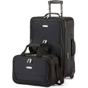 imageAmazon Basics Luggage Sets CarryOn 23Inch tote 15Inch Suitcase With Wheels Expandable Extra Space 15 Front Pockets and Telescopic Handle BurgundyBlack