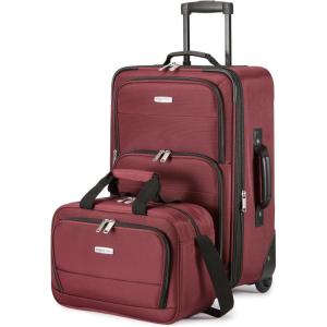 imageAmazon Basics Luggage Sets CarryOn 23Inch tote 15Inch Suitcase With Wheels Expandable Extra Space 15 Front Pockets and Telescopic Handle BurgundyBurgundy