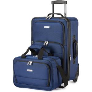 imageAmazon Basics Luggage Sets CarryOn 23Inch tote 15Inch Suitcase With Wheels Expandable Extra Space 15 Front Pockets and Telescopic Handle BurgundyNavy Blue