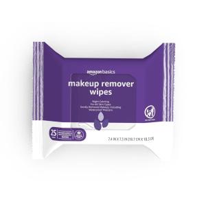 imageAmazon Basics Makeup Remover Wipes Fragrance and AlcoholFree Gentle Cleansing Removes Waterproof Mascara Dermatologist Tested 25 Count Pack of 2 Previously SolimoNight Calming