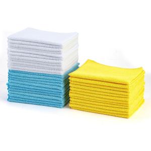 imageAmazon Basics Microfiber Cleaning Cloths NonAbrasive Reusable and Washable Pack of 36 BlueWhiteYellow 16quot x 12quotBlueWhiteYellow