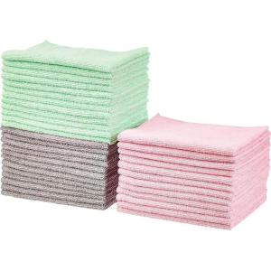 imageAmazon Basics Microfiber Cleaning Cloths NonAbrasive Reusable and Washable Pack of 36 BlueWhiteYellow 16quot x 12quotGreenGrayPink