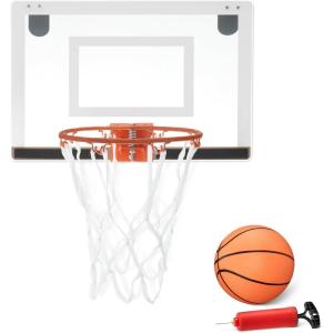 imageAmazon Basics Mini Indoor Basketball Hoop Over The Door Backboard and Rim 18quot x 12quot