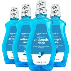 imageAmazon Basics Multi Action Antiseptic Rinse Alcohol Free Fresh Mint 1 Liter 338 Fluid Ounces 1Pack Previously Solimo338 Fl Oz Pack of 4