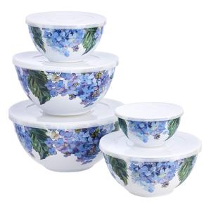imageAmazon Basics Nesting Melamine Mixing Round Bowl with Lid and NonSlip Base 5 Sizes Blue and White Floral Set of 10 4 quarts 3 1516quot7 916quot8 78quot10quot11 14quotHydrangea Floral