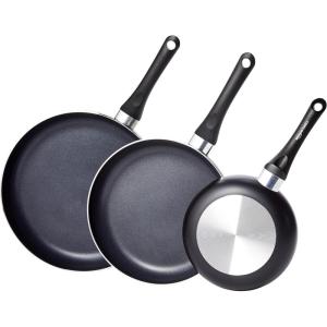 imageAmazon Basics Non Stick Kitchen Cookware 15Piece Set NonInduction Includes Pots Pans and Utensils Black3Piece Set  NonInduction