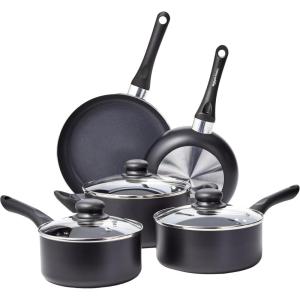 imageAmazon Basics Non Stick Kitchen Cookware 15Piece Set NonInduction Includes Pots Pans and Utensils Black8Piece Set  NonInduction