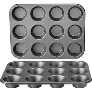 imageAmazon Basics Nonstick Round Muffin Baking Pan 12 Cups Set of 2 Gray 139x1055x122quot139x1055x122