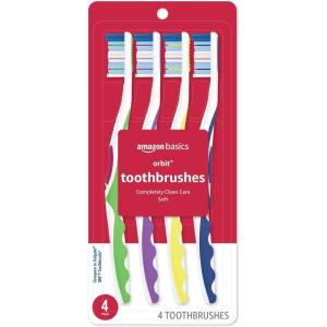 imageAmazon Basics Orbit Toothbrushes Soft Full 4 Count Assorted Colors Previously Solimo4 Count Pack of 1