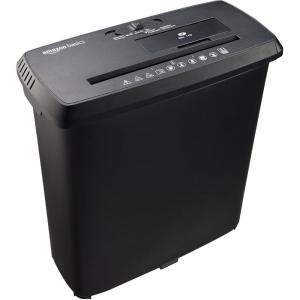 imageAmazon Basics Paper Shredder for Home and Office 8Sheet Strip Cut CD Credit Card Shredder 34 Gallon Wastebasket  BlackShredder New Model