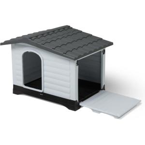 imageAmazon Basics Plastic Dog House for Large Dogs  Easy to Assemble ampamp Detachable Structure IndoorOutdoor Use Elevated FloorDurable ampamp WaterproofSide Door AccessUndulating Roof Design