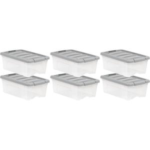 imageAmazon Basics Plastic Storage Containers with Secure Latching Lids Stackable Organization Bins ClearGrey 19 Quart Set of 612 Qt  6 Pack