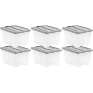 imageAmazon Basics Plastic Storage Containers with Secure Latching Lids Stackable Organization Bins ClearGrey 19 Quart Set of 619 Qt  6 Pack