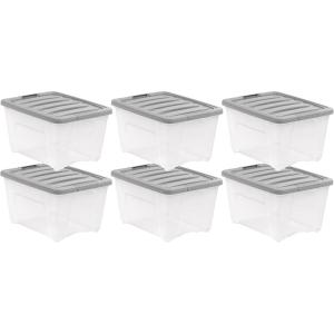 imageAmazon Basics Plastic Storage Containers with Secure Latching Lids Stackable Organization Bins ClearGrey 19 Quart Set of 632 Qt  6 Pack