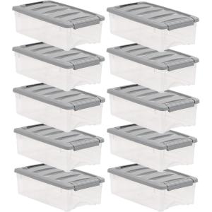 imageAmazon Basics Plastic Storage Containers with Secure Latching Lids Stackable Organization Bins ClearGrey 5 Quart Set of 105 Qt  10 Pack