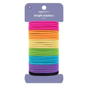 imageAmazon Basics Pony Tail Hair Ties  Bright 4 MM Elastics for All Types 32 CountMulti Color