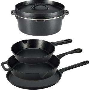 imageAmazon Basics PreSeasoned Cast Iron 5 Pieces Kitchen Pots and Pans Cookware Set Black 1417 x 122 x 1063 in