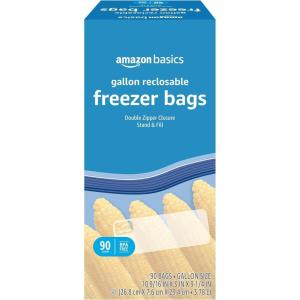 imageAmazon Basics Reclosable Freezer Quart Bags BPA Free 120 Count Previously SolimoGallon 90 Count