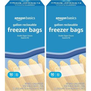 imageAmazon Basics Reclosable Freezer Quart Bags BPA Free 120 Count Previously SolimoGallon 90 Count Pack of 2