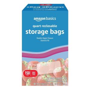 imageAmazon Basics Reclosable Quart Food Storage Bags BPA Free 150 CountQuart Pack of 150
