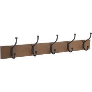 imageAmazon Basics Rectangular Farmhouse WallMounted Coat Rack with Storage Hooks 5 Hooks WhiteBarnwood