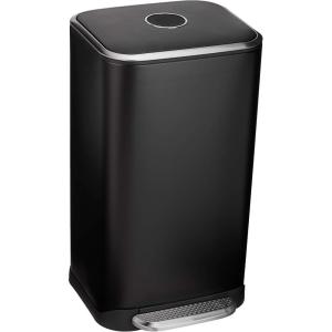 imageAmazon Basics Rectangular Metal Trash Can With SoftClose Foot Pedal 32 liter85 gallon 14quotL x 14quotW x 253quotH Black