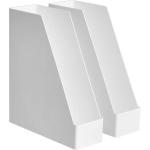 imageAmazon Basics Rectangular Plastic Desk Organizer Magazine Rack White 2PackWhite
