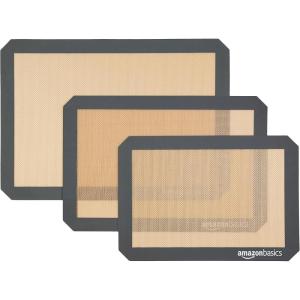imageAmazon Basics Rectangular Silicone NonStick Food Safe Baking Mat 9quotx13quot 99quotx148quot and 165quotx116quot BeigeGray Pack of 3