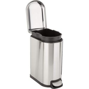 imageAmazon Basics Rectangular Small Trash Can with Lid and SoftClose Foot Pedal for Bathroom Bedroom Living Room Office Smudge Resistant 20l  53 gallon NickelSilver