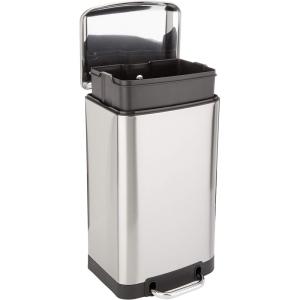 imageAmazon Basics Rectangular Small Trash Can with Lid and SoftClose Foot Pedal for Bathroom Bedroom Living Room Office Smudge Resistant 20l  53 gallon NickelNickel
