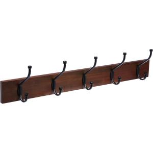 imageAmazon Basics Rectangular WallMounted Farmhouse Coat Rack 5 Hook Light WalnutLight Walnut