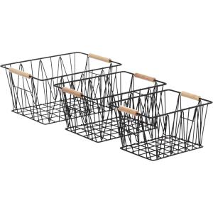 imageAmazon Basics Rectangular Wire Storage Baskets Set of 3 Standard BlackBlack