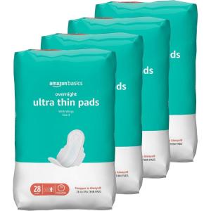 imageAmazon Basics Regular Absorbency Pads for Women Ultra Thin with FlexiWings Unscented Size 1 36 Count 1 PackSize 4