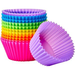 imageAmazon Basics Reusable Silicone Baking Cups NonStick BPA Free Dishwasher Safe 29 x 29 x 13 in LxWxH Multicolor Pack of 24Multicolor