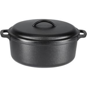 imageAmazon Basics Round PreSeasoned Cast Iron Dutch Oven Pot with Lid and Dual Handles HeavyDuty ampamp Large 7Quart Black7Quart