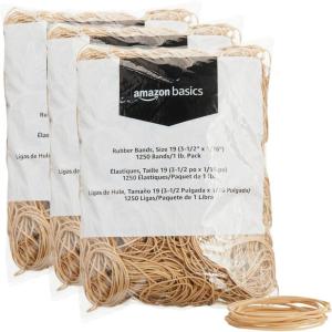 imageAmazon Basics Rubber Bands Size 19 312 x 116 Inch 1250 Bands1 lb Pack 3Pack TanSize 19