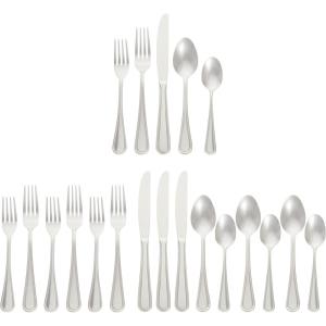 imageAmazon Basics Silverware Set Stainless Steel Flatware Dishwasher Safe Service for 4 20Piece Forks and Spoons Round Edge20Piece