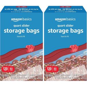 imageAmazon Basics Slider Gallon Food Storage Bags BPA Free 90 CountQuart 120 Count Pack of 2