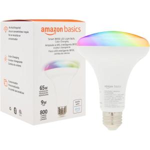 imageAmazon Basics Smart BR30 LED Light Bulb Color Changing 9W 60W Equivalent 800LM Works with Alexa Only 24 GHz WiFi No Hub Required 4 Pack1 Pack