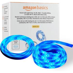 imageAmazon Basics Smart LED Light Strip 164 Feet RGB  Tunable White Works with Alexa Only 24 GHz WiFi No Hub Required164 feet