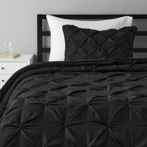 imageAmazon Basics Soft Lightweight Queen Size Comforter Sets AllSeason DownAlternative 3Piece Bedding Set Pinch Pleat Design FullQueen Size Bright WhiteBlack